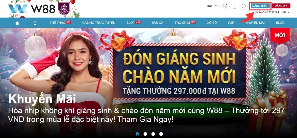 Nhấn váo nút đăng nhập W88