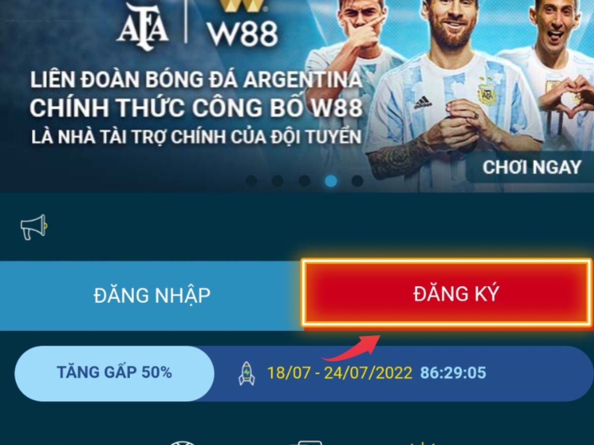Chọn nút đăng ký W88 trên di động