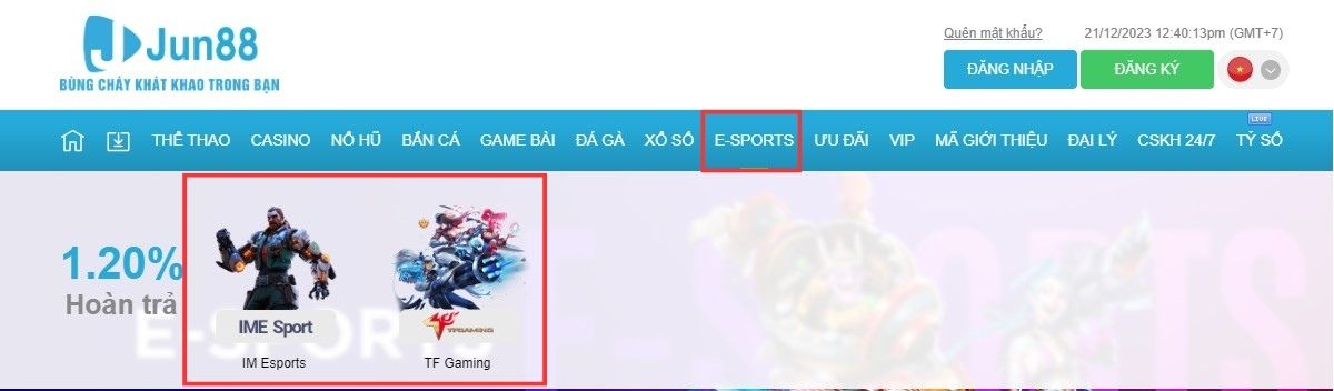 Chọn sảnh chơi Esport jun88